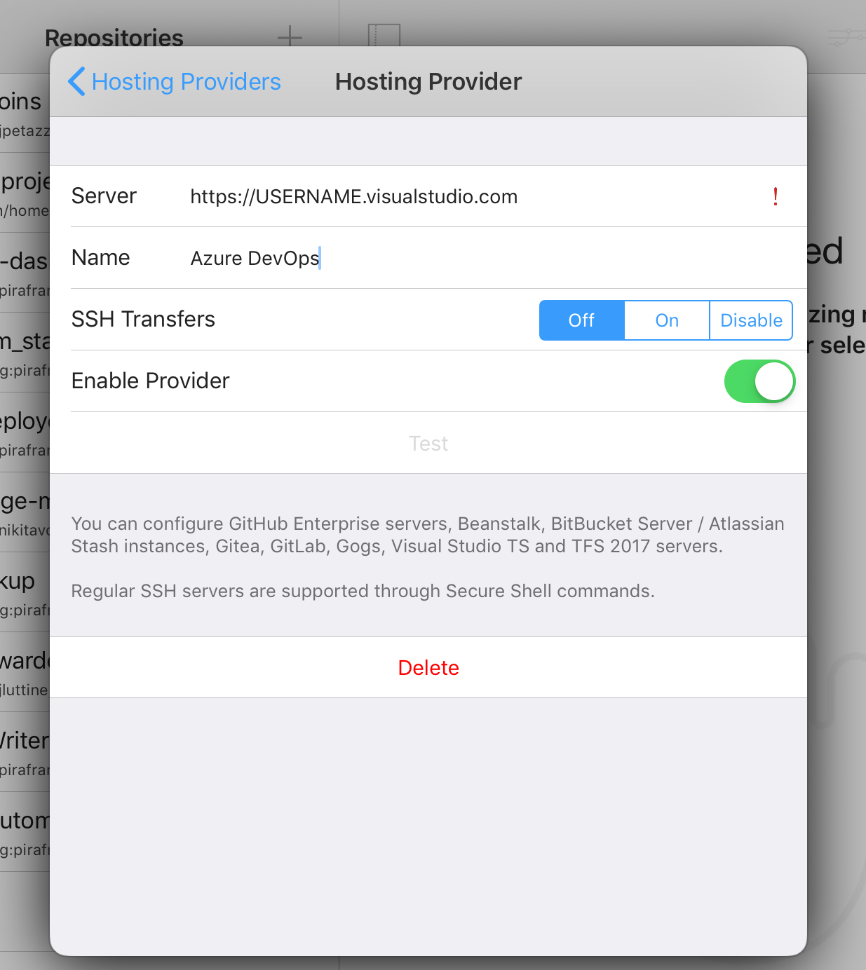 Hosting providers screenshot