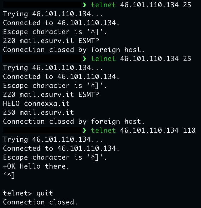 telnet to IP found via DNS lookup